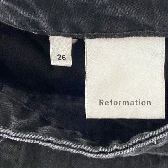Reformation Denim Skinny French High Rise Button Fly Charcoal Black in Thames 26 - Picture 10 of 11